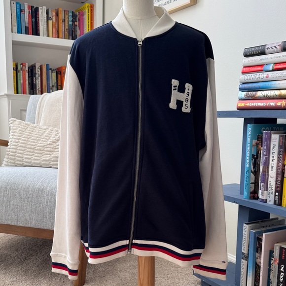 Tommy Hilfiger Dark Blue and Cream Varsity Jacket - Picture 1 of 8